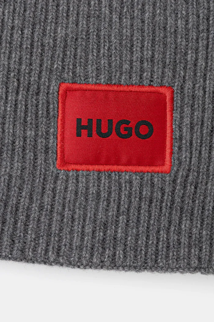 HUGO Вълнена шапка Xaff 6 в черно с фина плетка от вълна 50496011