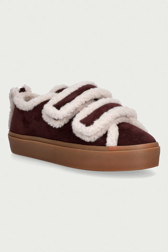 Inuikii Shearling Low Velcro маратонки дамски от велур бордо 1001.001.0231