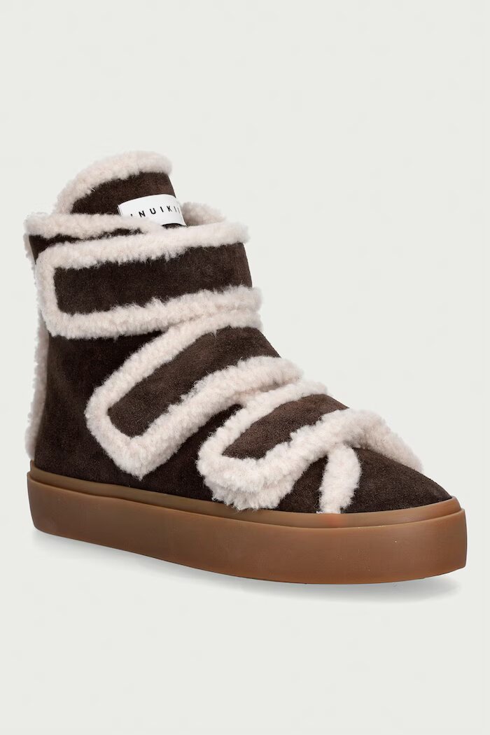 Inuikii Shearling Velcro High маратонки дамски от велур кафяви 1001.002.0161