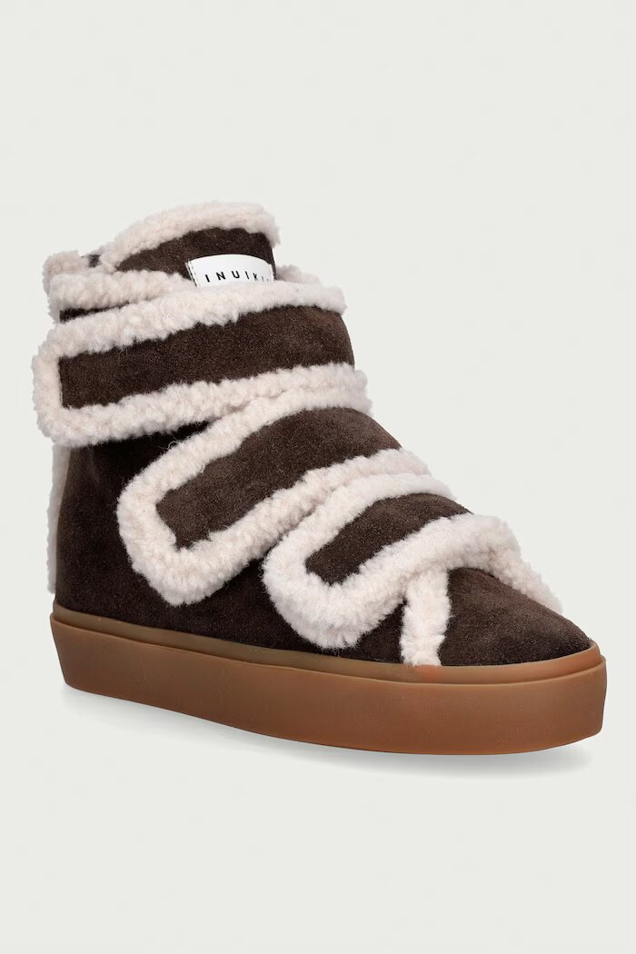 Inuikii Shearling Velcro Wedge маратонки дамски от велур кафяви 1001.004.0151