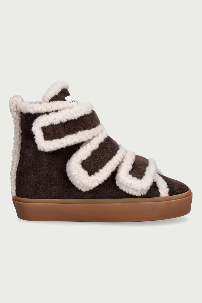 Inuikii Shearling Velcro Wedge маратонки дамски от велур кафяви 1001.004.0151