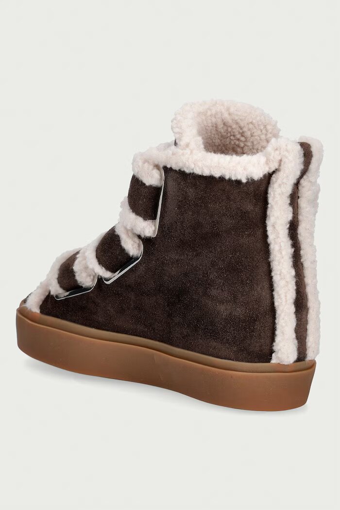 Inuikii Shearling Velcro Wedge маратонки дамски от велур кафяви 1001.004.0151