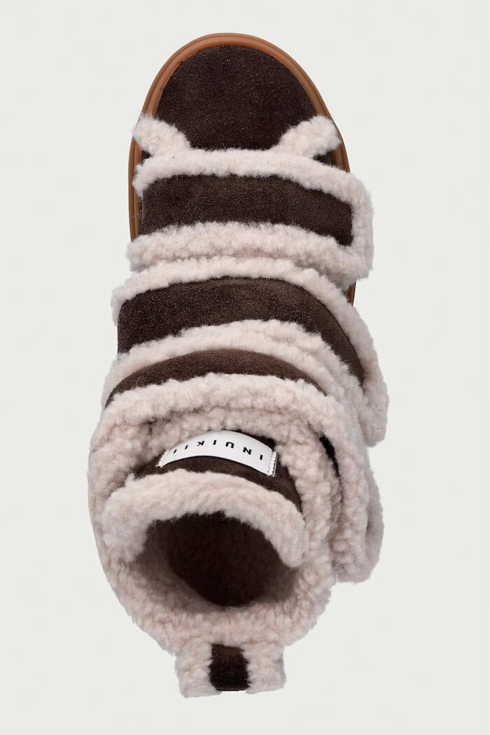Inuikii Shearling Velcro Wedge маратонки дамски от велур кафяви 1001.004.0151