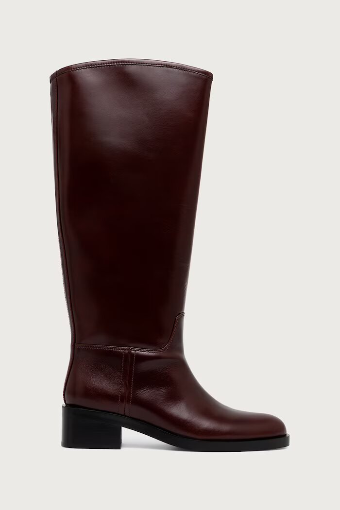 Jeffrey Campbell ботуши под коляното дамски от кожа REINING-2 кафяви JCD-275-1-13