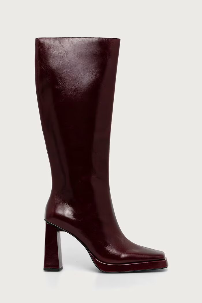 Jeffrey Campbell ботуши под коляното с дебел ток дамски от кожа Maximal бордо JC-852-1-53