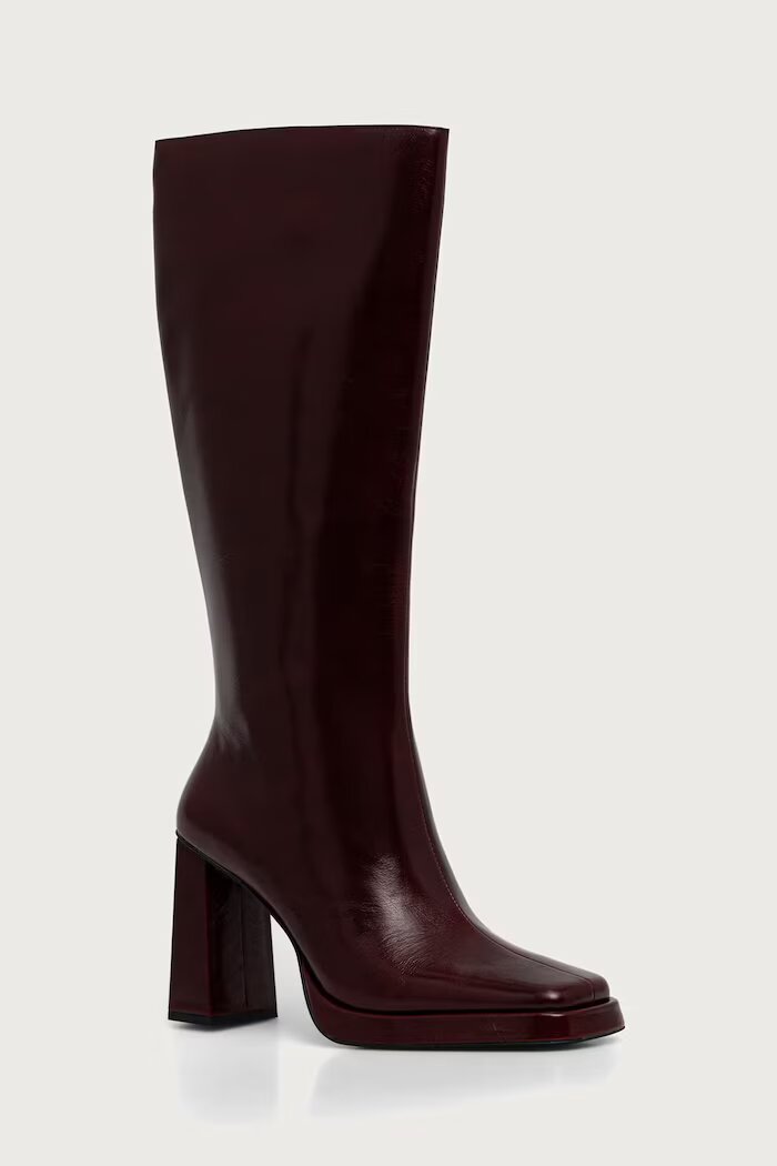Jeffrey Campbell ботуши под коляното с дебел ток дамски от кожа Maximal бордо JC-852-1-53