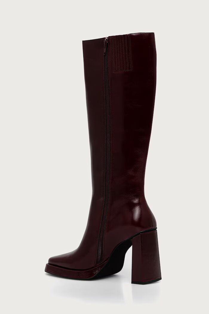 Jeffrey Campbell ботуши под коляното с дебел ток дамски от кожа Maximal бордо JC-852-1-53