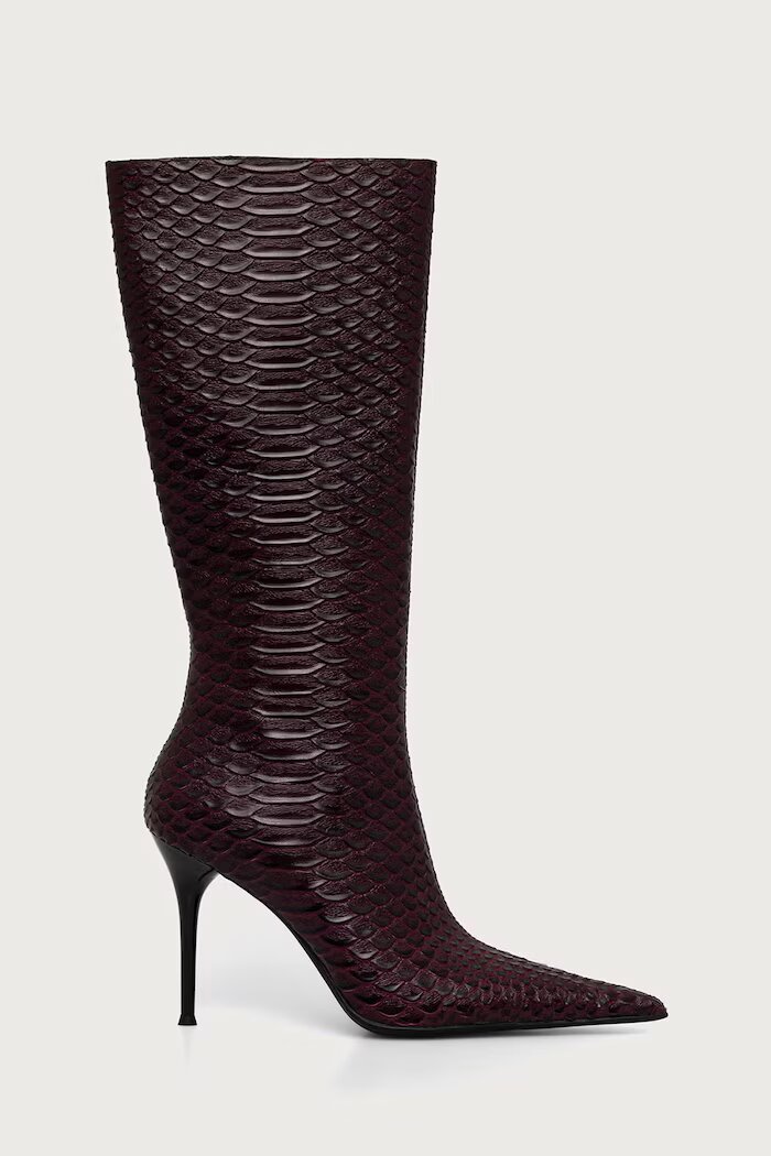 Jeffrey Campbell ботуши под коляното с тънък ток дамски от кожа PROPOSAL бордо JC-1385-5-1