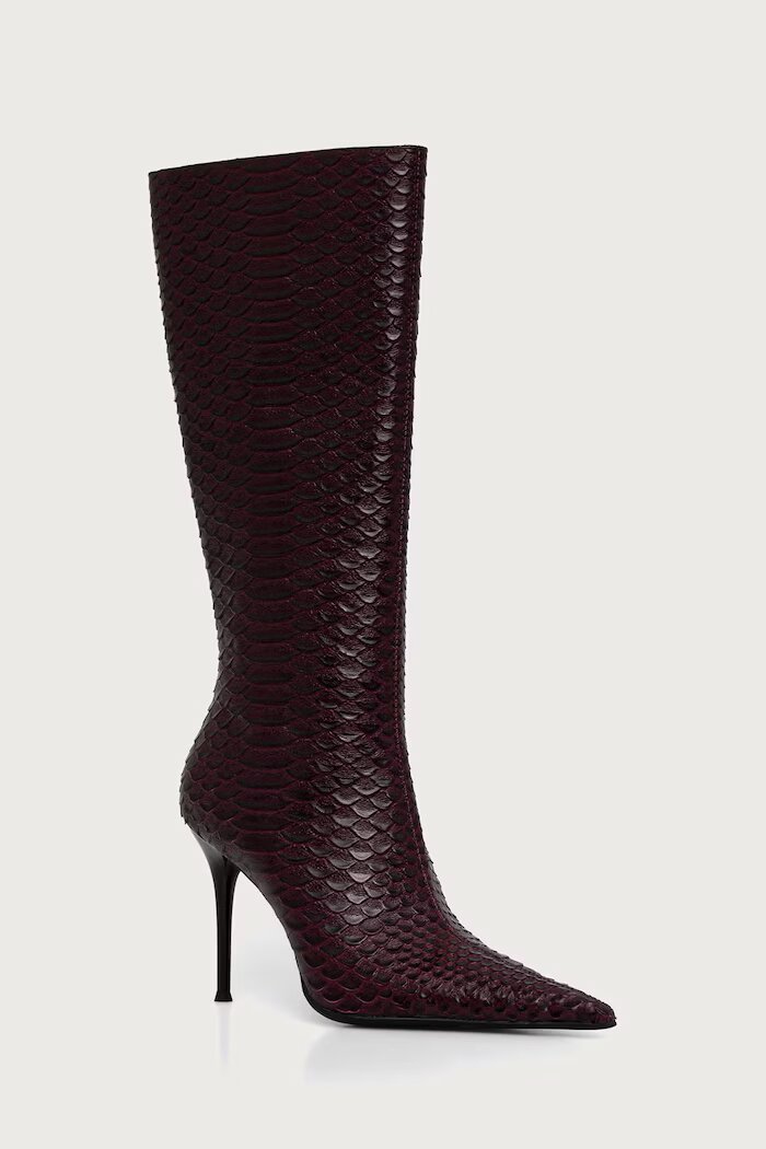 Jeffrey Campbell ботуши под коляното с тънък ток дамски от кожа PROPOSAL бордо JC-1385-5-1