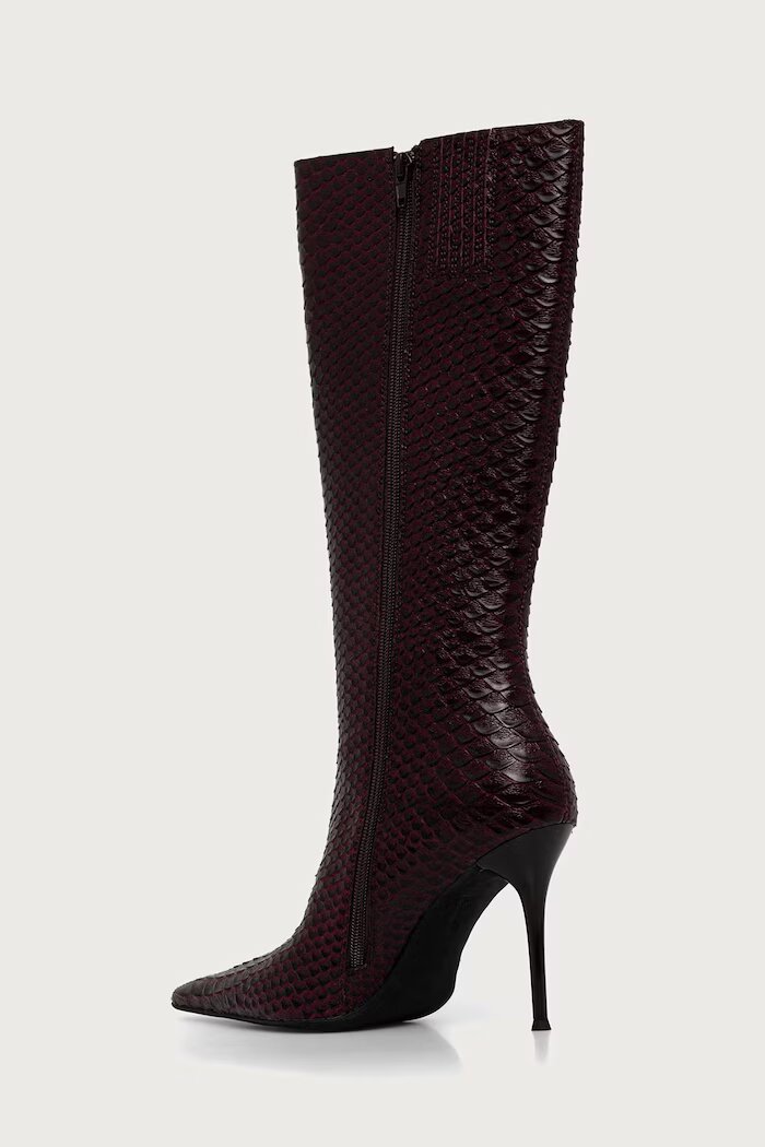 Jeffrey Campbell ботуши под коляното с тънък ток дамски от кожа PROPOSAL бордо JC-1385-5-1