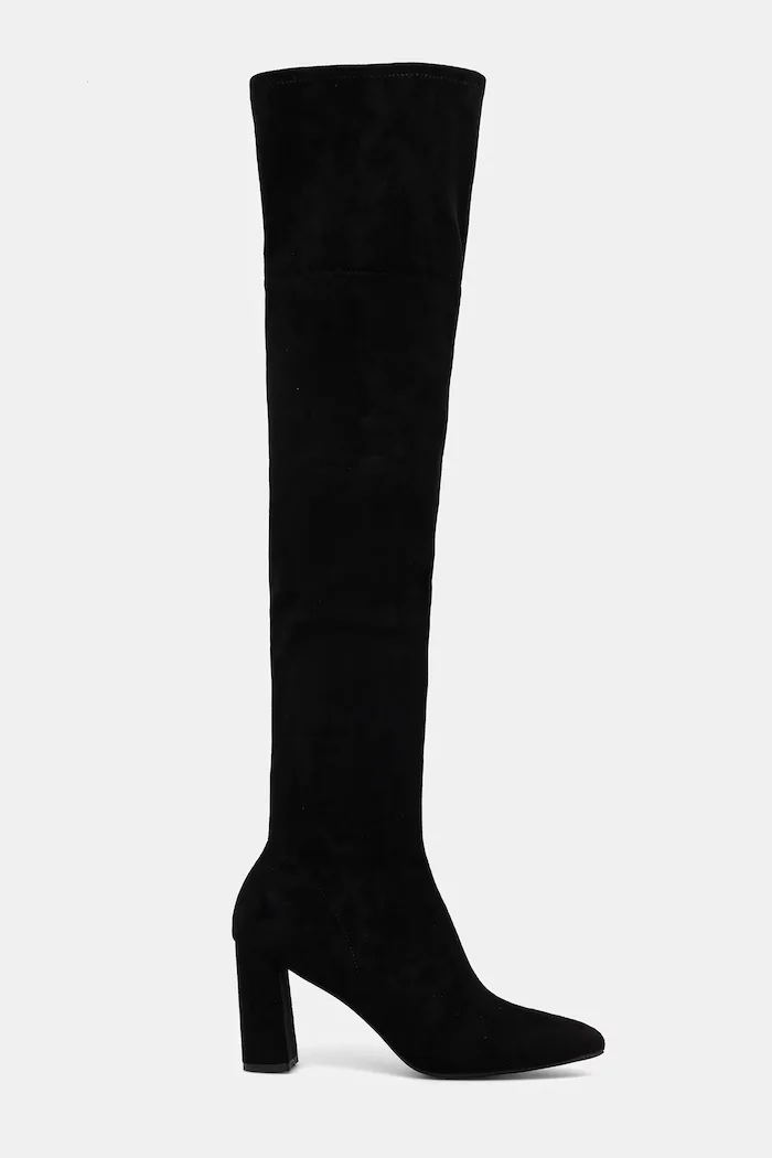 Jeffrey Campbell Велурени ботуши Parisah-2 в черно с дебел ток JC-1253-3-9