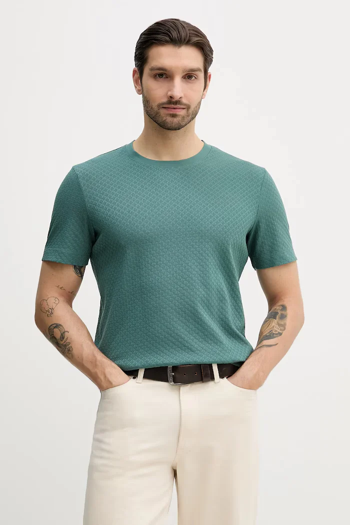 Joop! Памучна тениска в зелено с изчистен дизайн 30100493