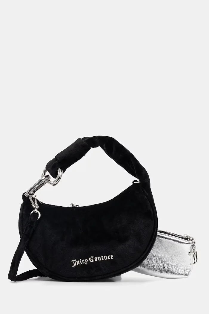 Juicy Couture чанта тип хобо дамска от кадифе Blossom черна BIJL55311WPO