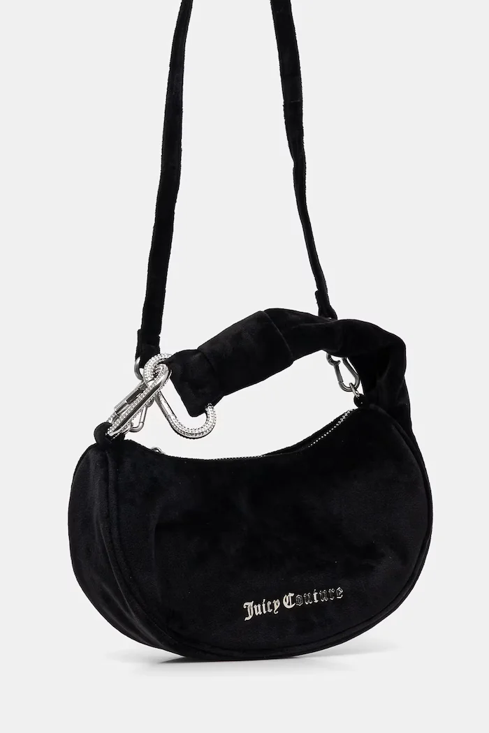 Juicy Couture чанта тип хобо дамска от кадифе Blossom черна BIJL55311WPO