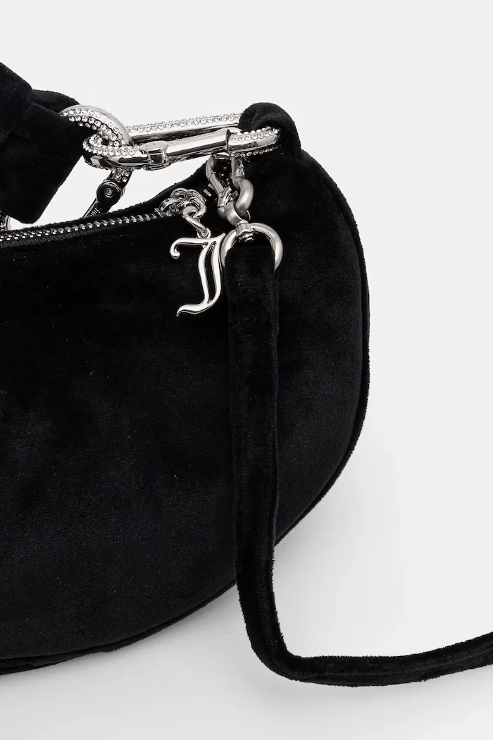 Juicy Couture чанта тип хобо дамска от кадифе Blossom черна BIJL55311WPO