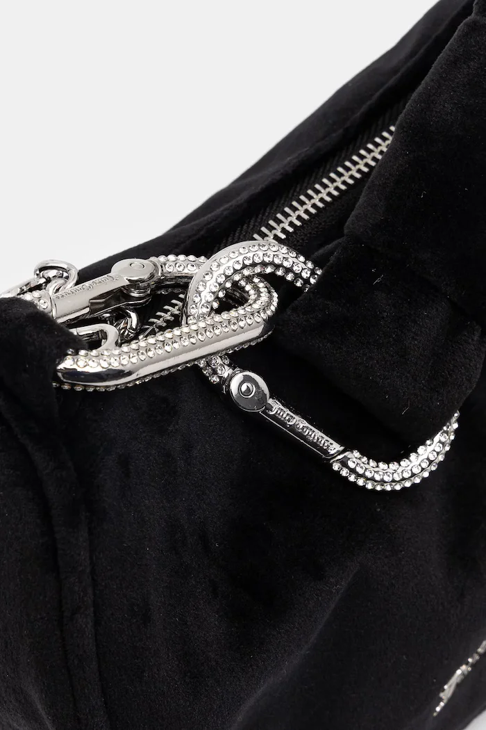 Juicy Couture чанта тип хобо дамска от кадифе Blossom черна BIJL55311WPO