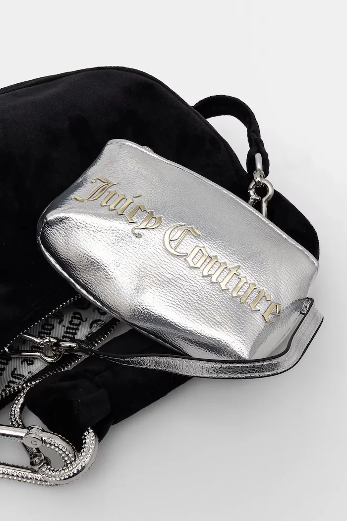 Juicy Couture чанта тип хобо дамска от кадифе Blossom черна BIJL55311WPO
