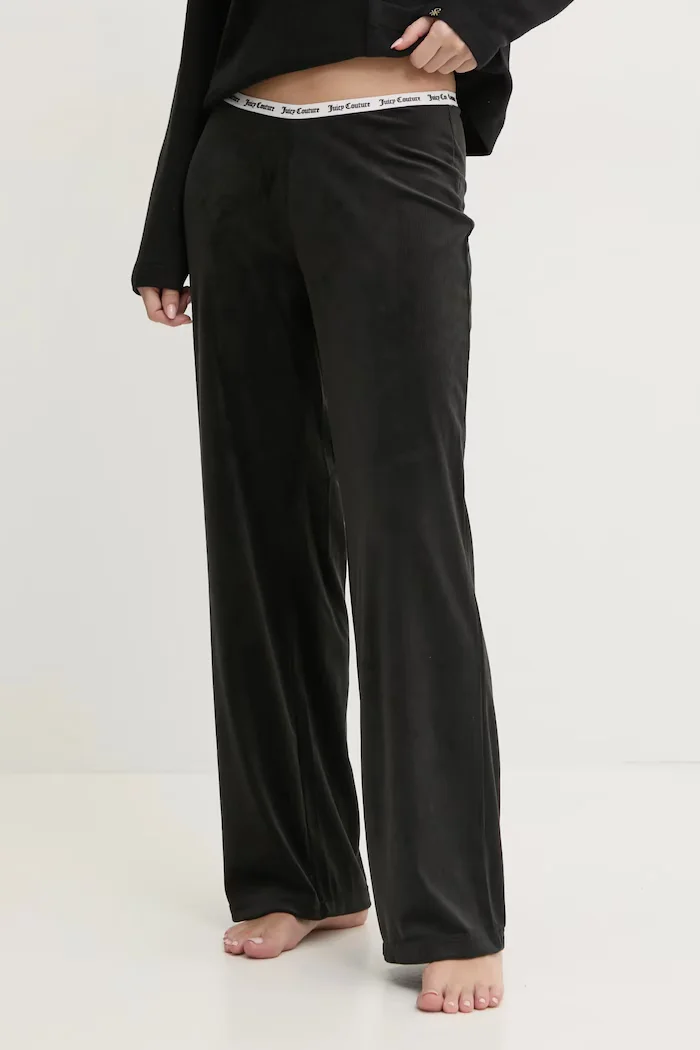 Juicy Couture Долнище на пижама VICKY RIB FLARE PANT дамско в черно JCLAS125504