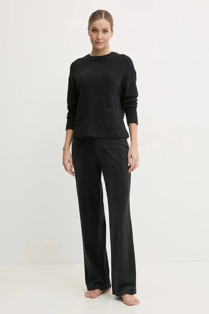 Juicy Couture Долнище на пижама VICKY RIB FLARE PANT дамско в черно JCLAS125504