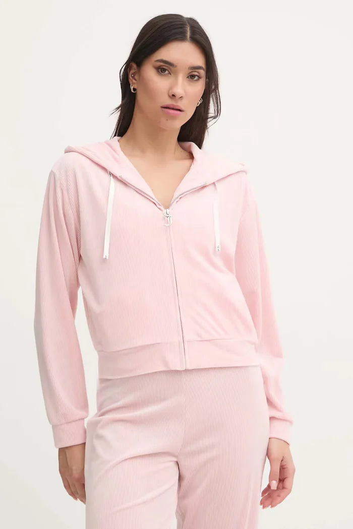 Juicy Couture Горнище на пижама тип суичър LIV RIB VELOUR HOODIE в розово JCLBJ125503
