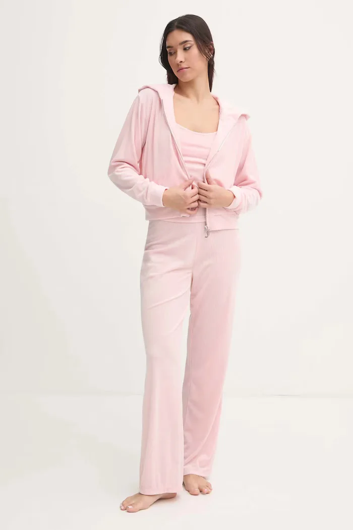 Juicy Couture Горнище на пижама тип суичър LIV RIB VELOUR HOODIE в розово JCLBJ125503