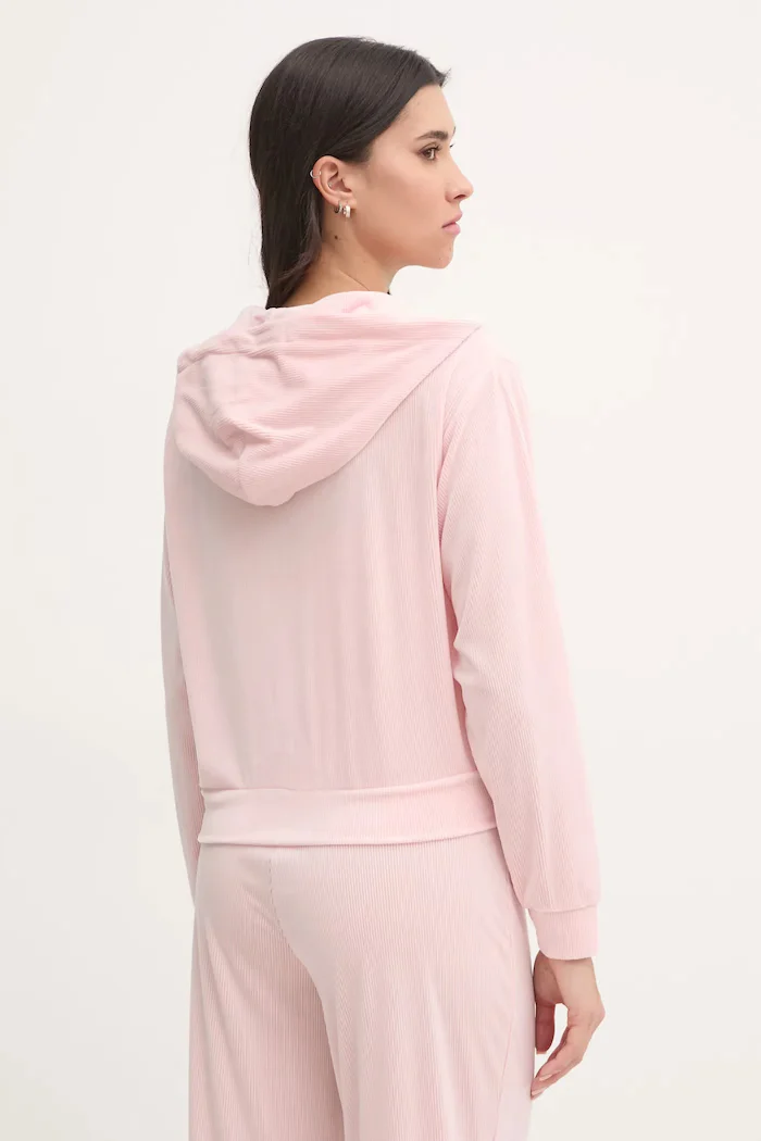 Juicy Couture Горнище на пижама тип суичър LIV RIB VELOUR HOODIE в розово JCLBJ125503