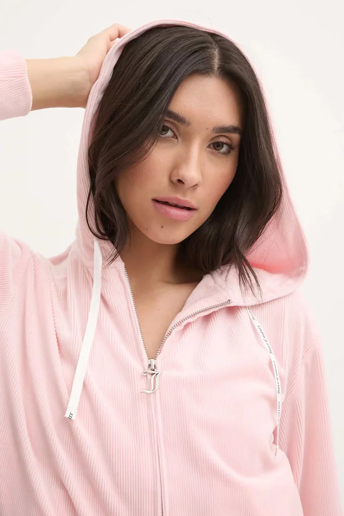 Juicy Couture Горнище на пижама тип суичър LIV RIB VELOUR HOODIE в розово JCLBJ125503