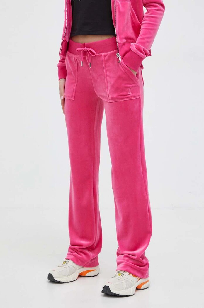 Juicy Couture Кадифен спортен панталон в розово с изчистен дизайн