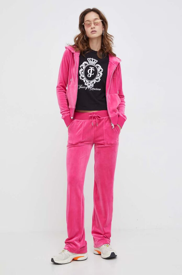 Juicy Couture Кадифен спортен панталон в розово с изчистен дизайн