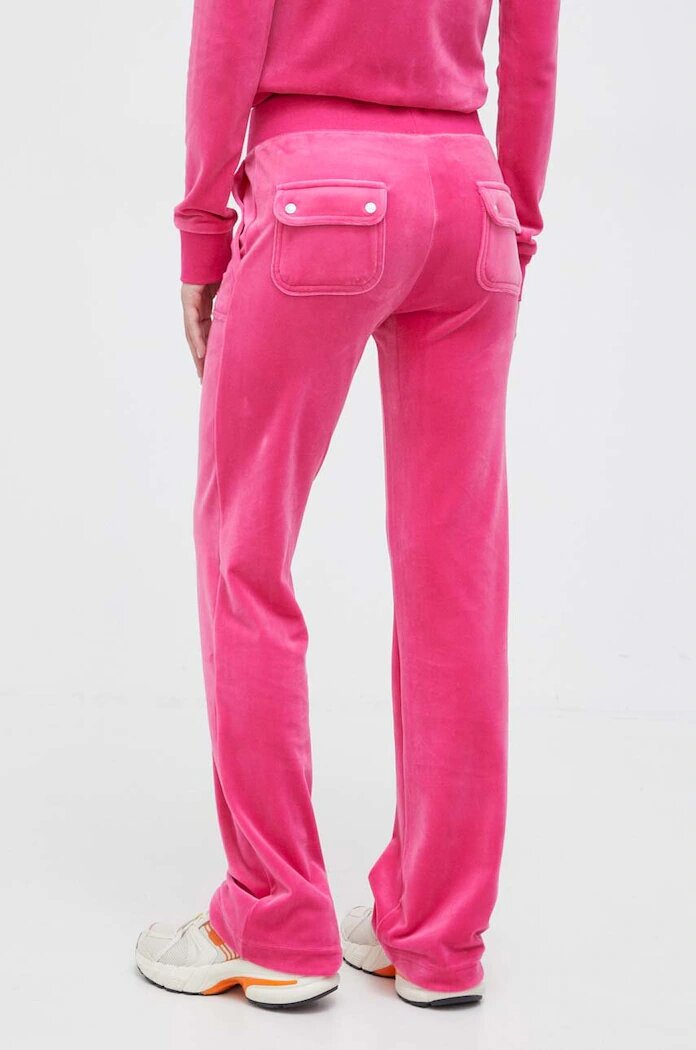 Juicy Couture Кадифен спортен панталон в розово с изчистен дизайн