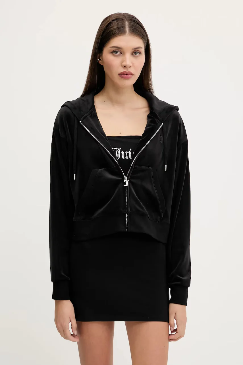 Juicy Couture Кадифен суичър BRENDAL CROP OVERSIZED HOODIE