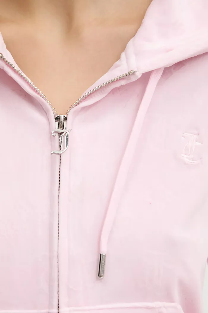 Juicy Couture Кадифен суичър в розово с качулка с десен JCWAS125302