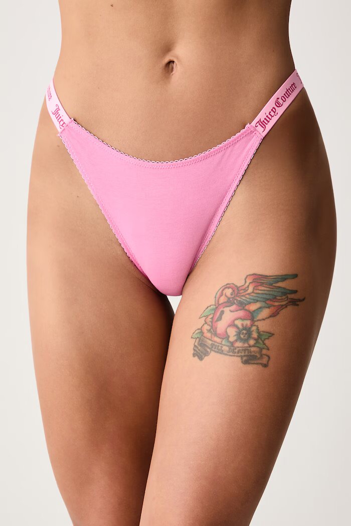 Juicy Couture прашки дамски от памук с еластан DEMI FEMME COTTON SCALLOPED THONG розови JCTTH226953