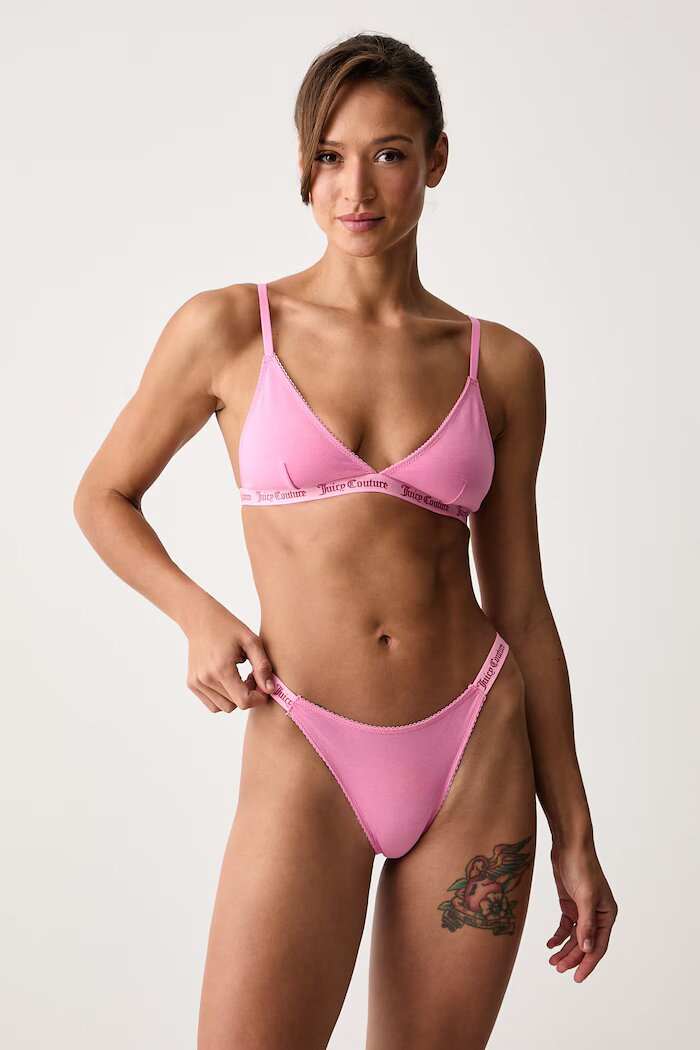 Juicy Couture прашки дамски от памук с еластан DEMI FEMME COTTON SCALLOPED THONG розови JCTTH226953