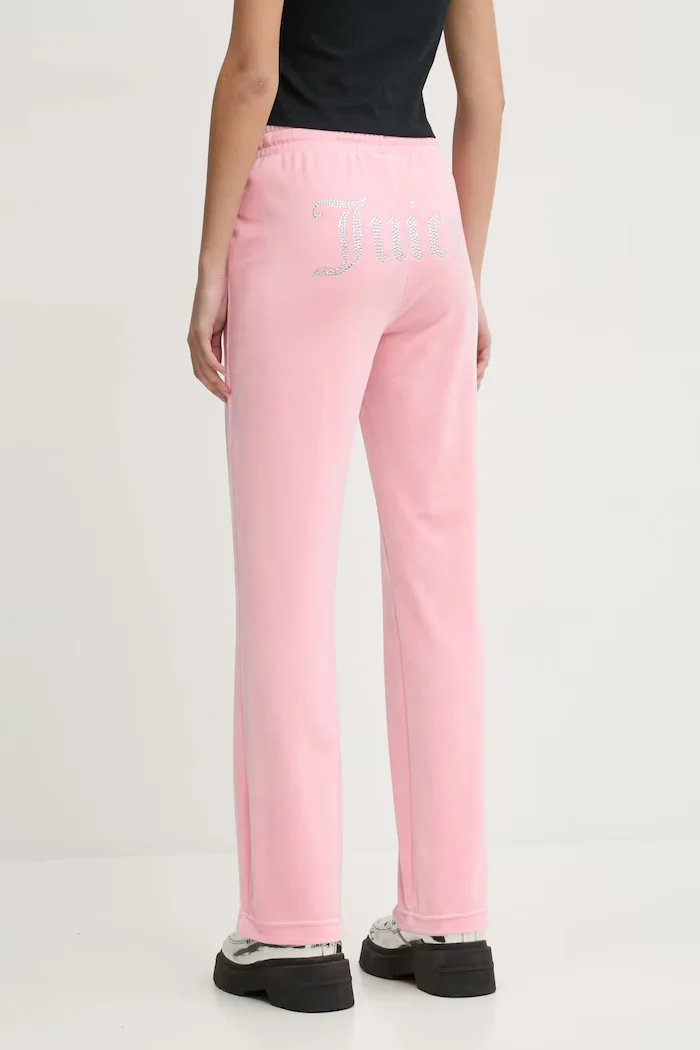 Juicy Couture разкроен панталон дамски от кадифе TINA TRACK PANT розов с ниска талия JCAPW045