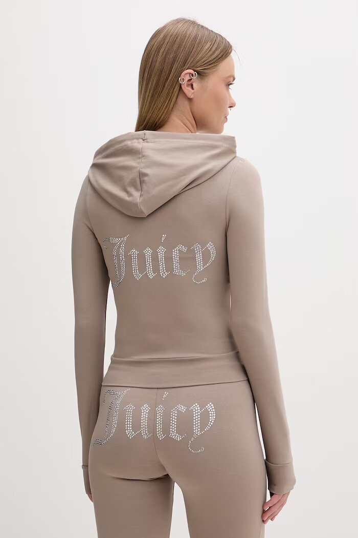 Juicy Couture суичър с цип дамски с памук OOLA HOODIE кафяв JCWAS126306