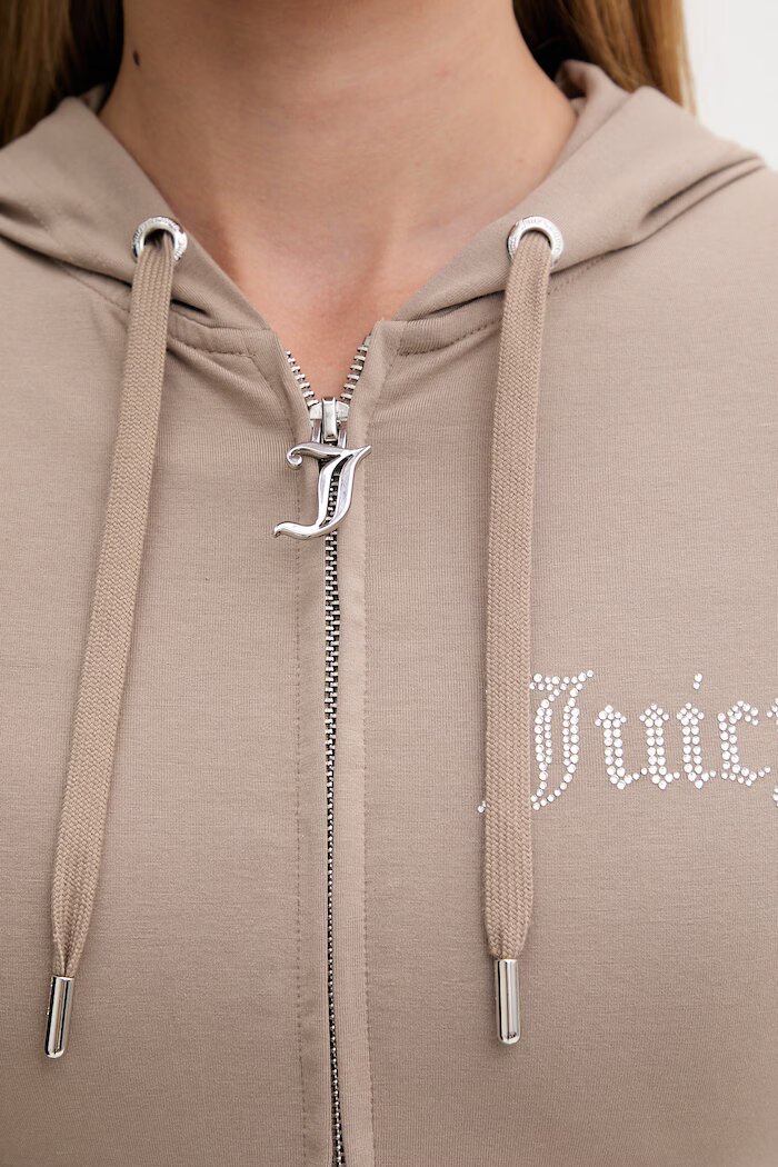 Juicy Couture суичър с цип дамски с памук OOLA HOODIE кафяв JCWAS126306