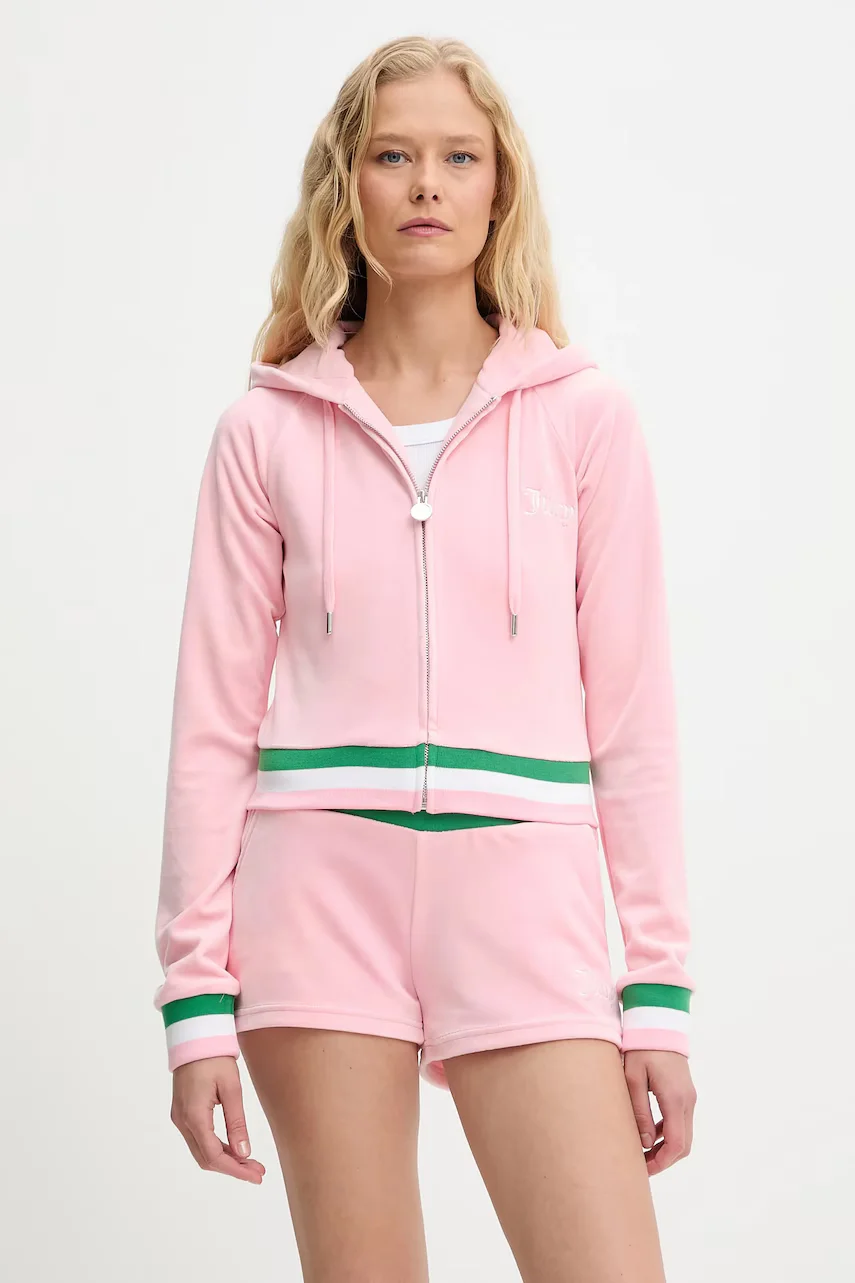 Juicy Couture Суичър VELOUR CROPPED STRIPE HOODIE