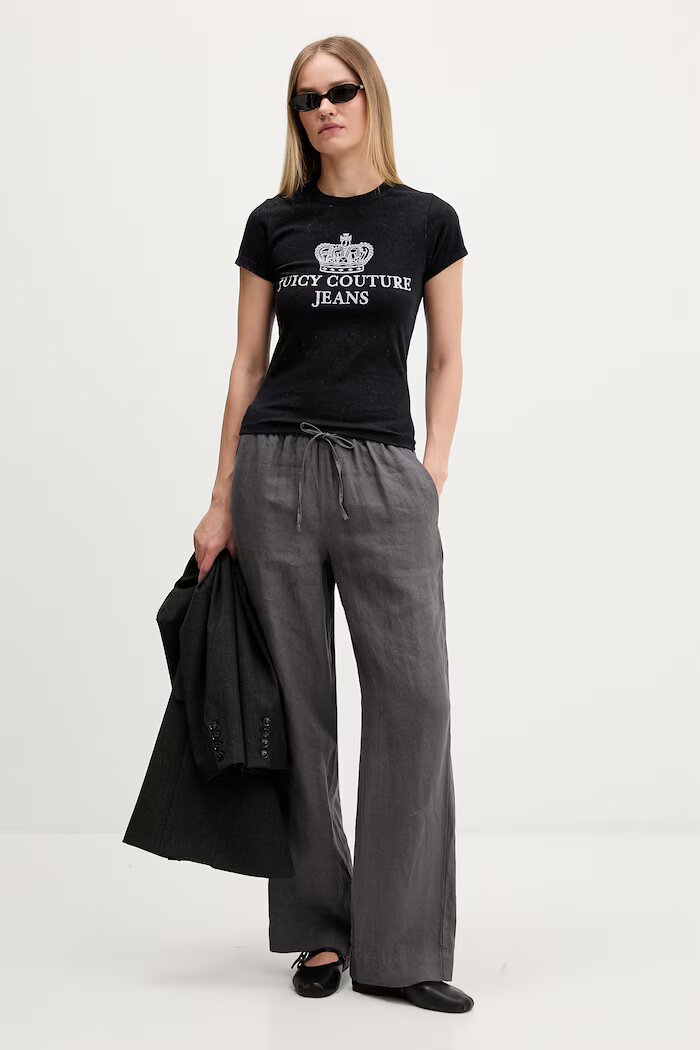 Juicy Couture тениска дамска от памук HERITAGE HILTON черна JCDBJ126961