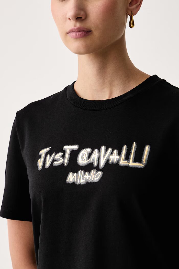JUST CAVALLI тениска дамска от памук черна 81PAHF02 CJ800