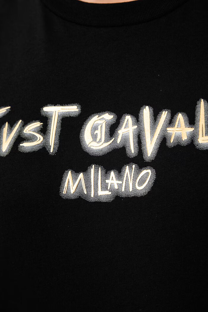 JUST CAVALLI тениска дамска от памук черна 81PAHF02 CJ800