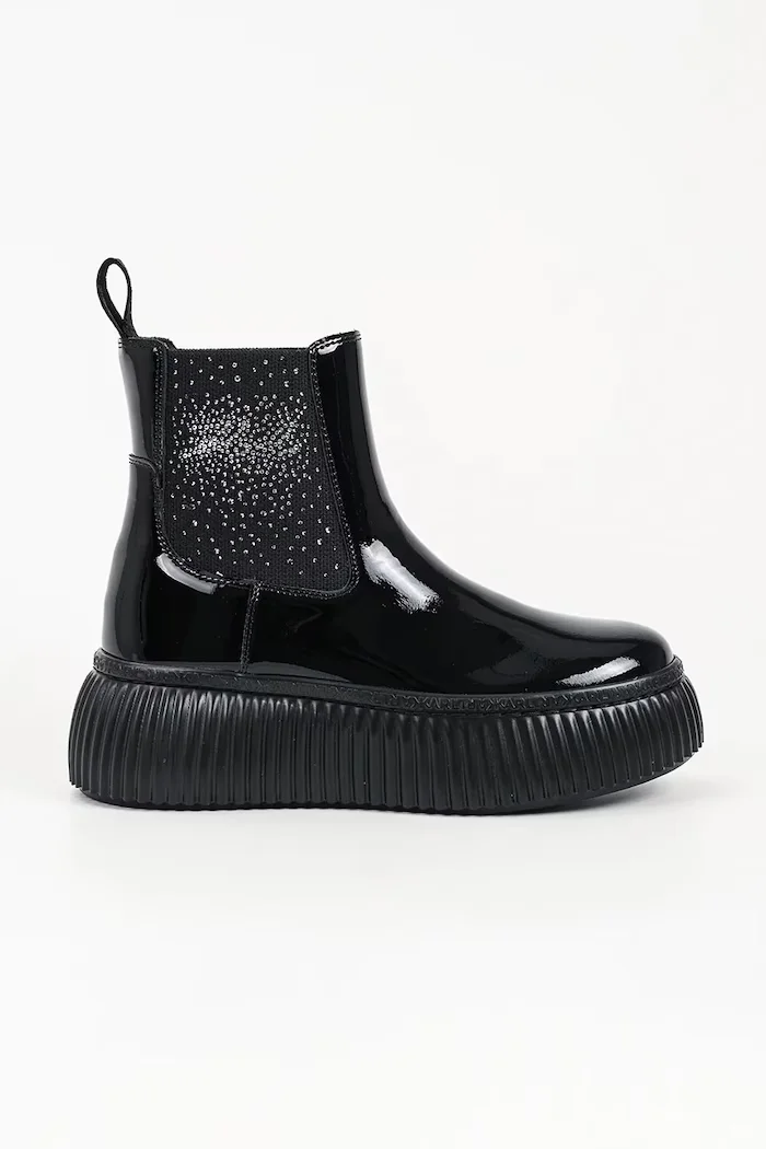 Karl Lagerfeld боти челси с платформа дамски от кожа Kreeper черни KL42340