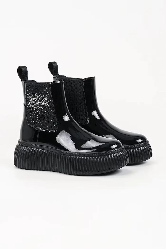 Karl Lagerfeld боти челси с платформа дамски от кожа Kreeper черни KL42340