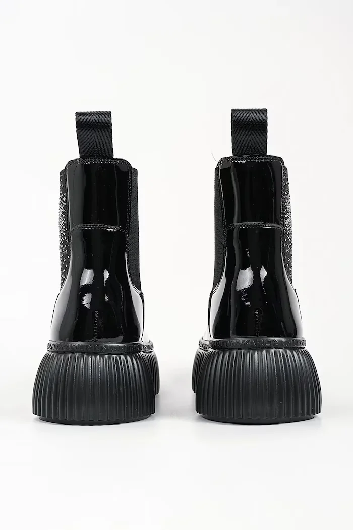 Karl Lagerfeld боти челси с платформа дамски от кожа Kreeper черни KL42340