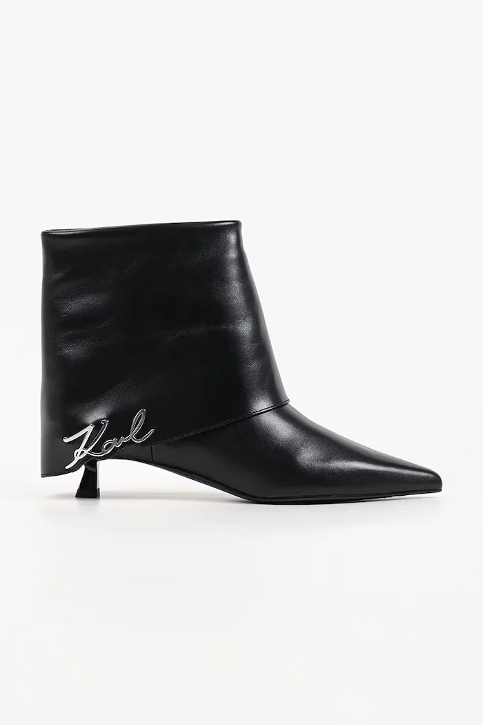 Karl Lagerfeld боти с нисък ток дамски от кожа Pasha черни KL30141