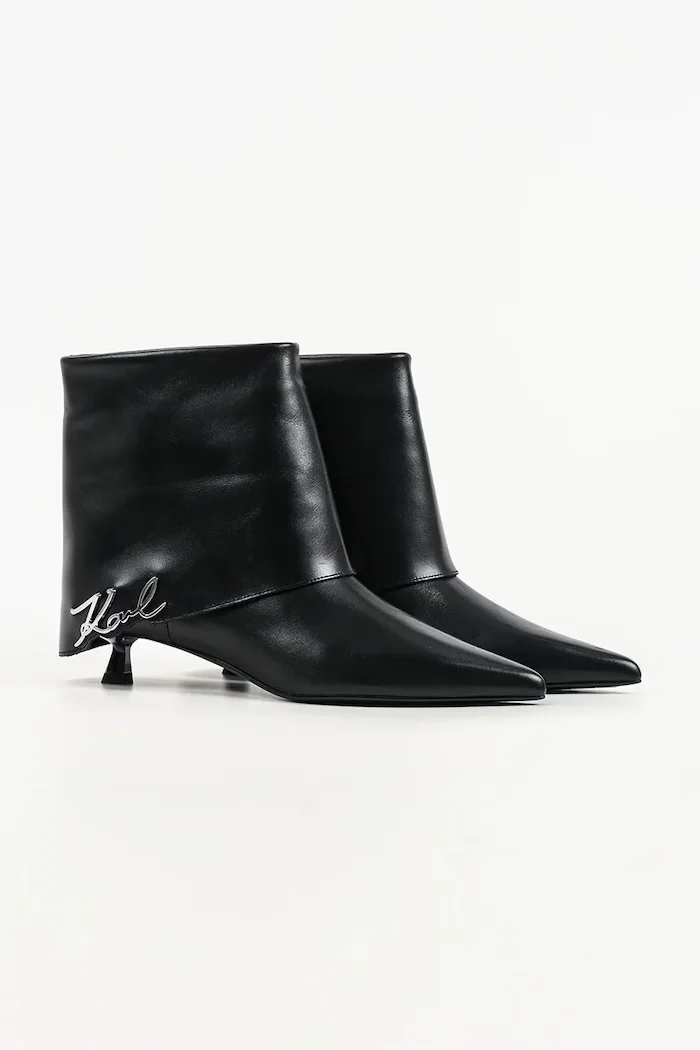 Karl Lagerfeld боти с нисък ток дамски от кожа Pasha черни KL30141