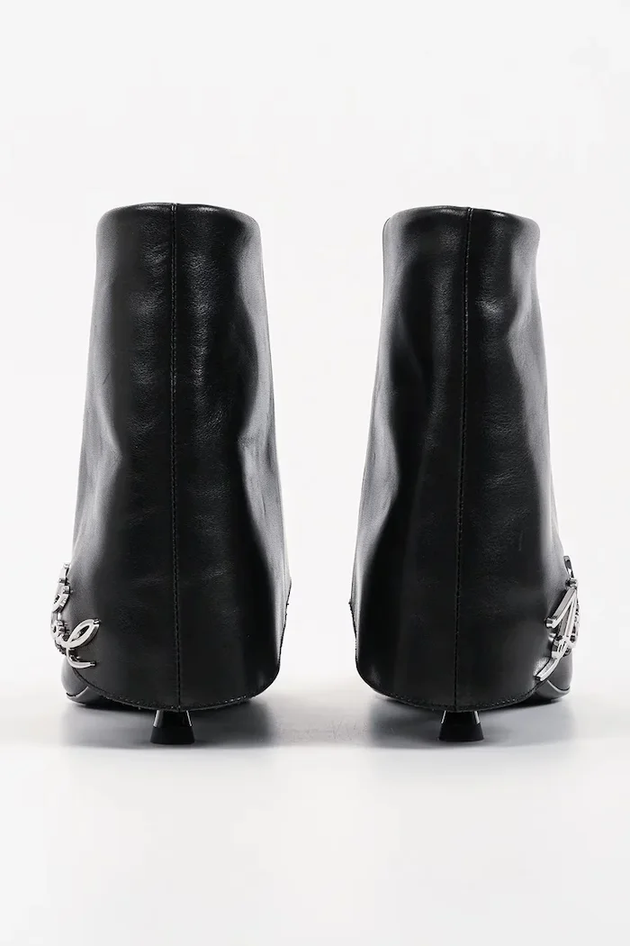 Karl Lagerfeld боти с нисък ток дамски от кожа Pasha черни KL30141