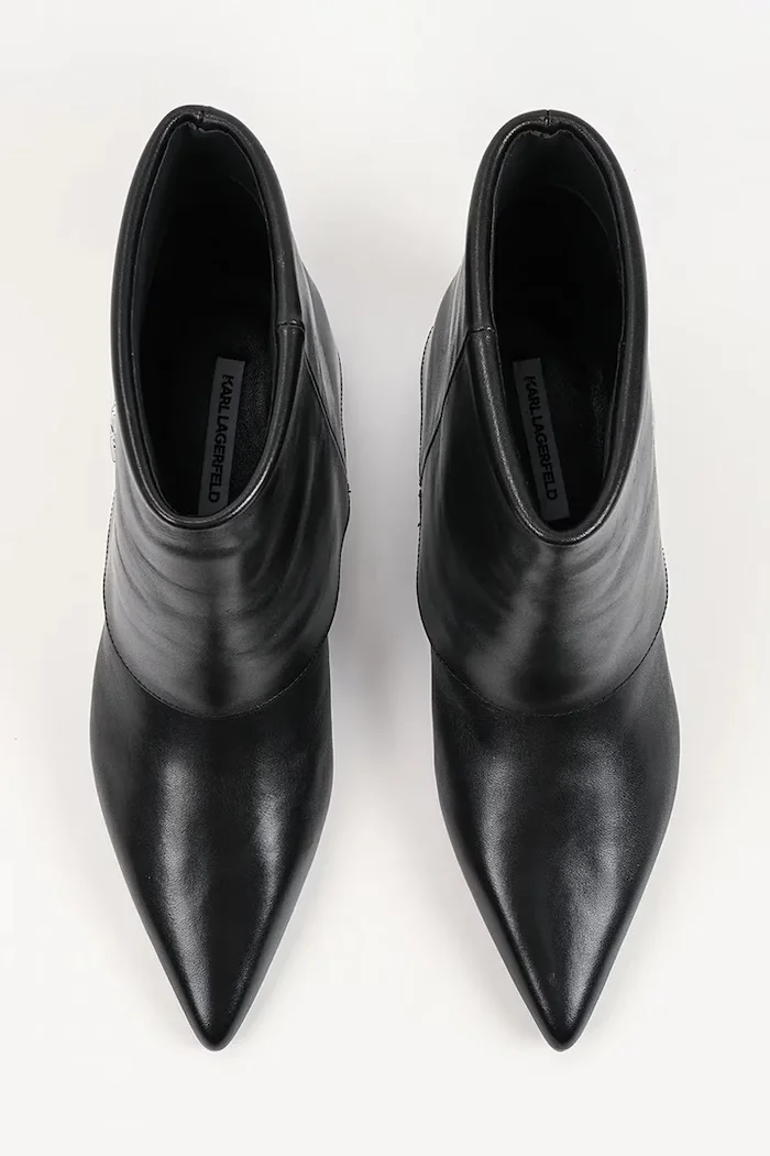 Karl Lagerfeld боти с нисък ток дамски от кожа Pasha черни KL30141