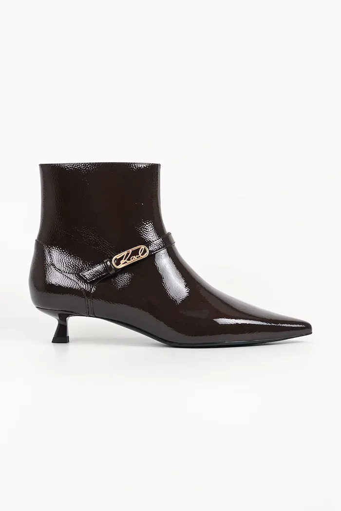 Karl Lagerfeld боти с нисък ток дамски от кожа Pasha кафяви KL30143A