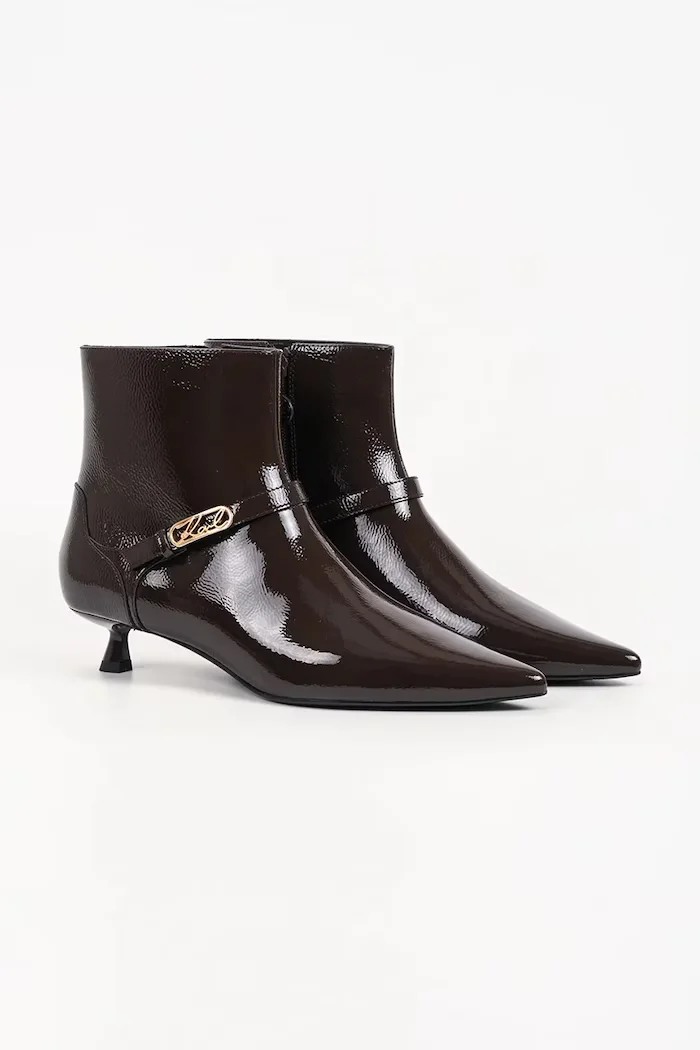 Karl Lagerfeld боти с нисък ток дамски от кожа Pasha кафяви KL30143A